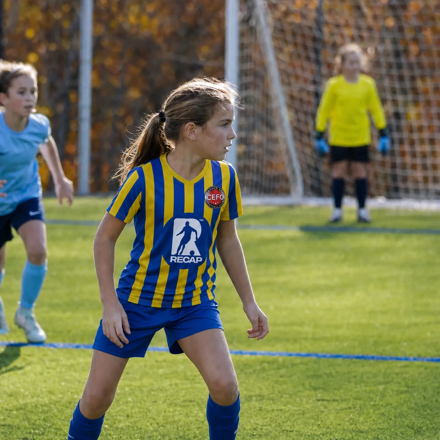 A Crouch End FC player in a Recap-sponsored shirt